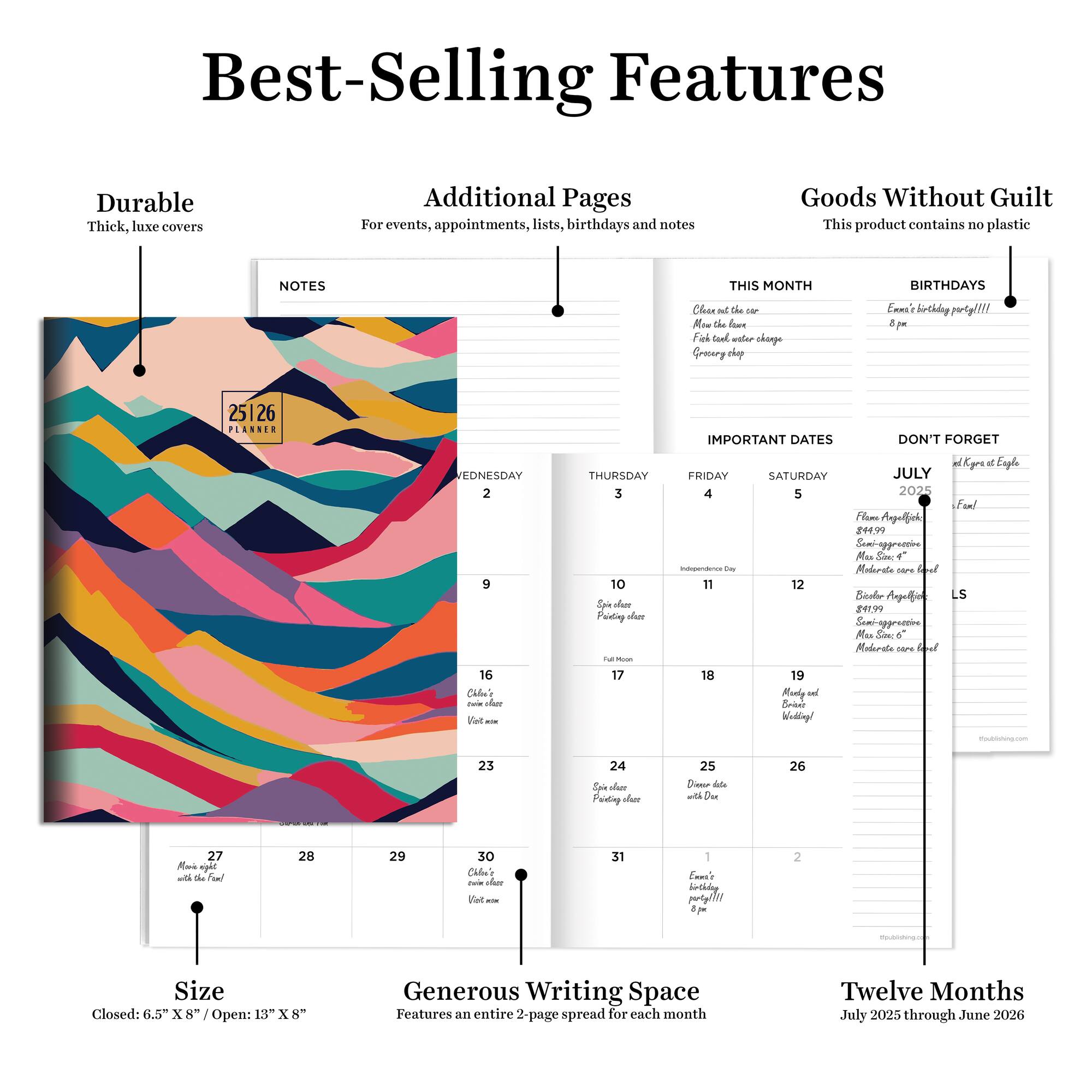 TF Publishing 2025-2026 Peaks & Valleys Medium Monthly Planner